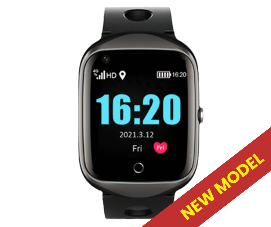 MindMe Watch Pro SOS & GPS personal alarm watch with a digital screen displaying time, date, and battery level. This 4G SOS personal alarm features a fall alarm watch and GPS tracking, offering reliable emergency assistance to help individuals live life safely and with peace of mind.